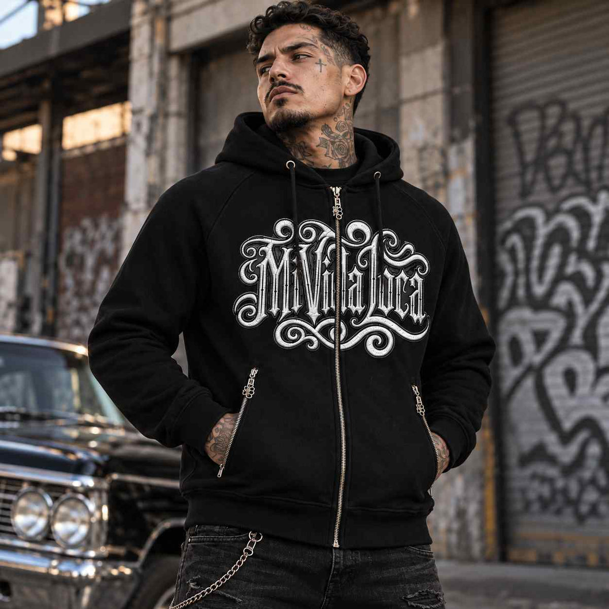 Omerta embroidered zip hoodie