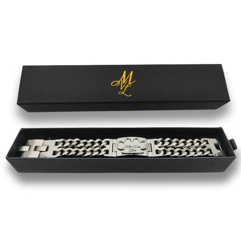 Mi Vida Loca bracelet in silver/silver, silver link bracelet with MVL logo in the open black box
