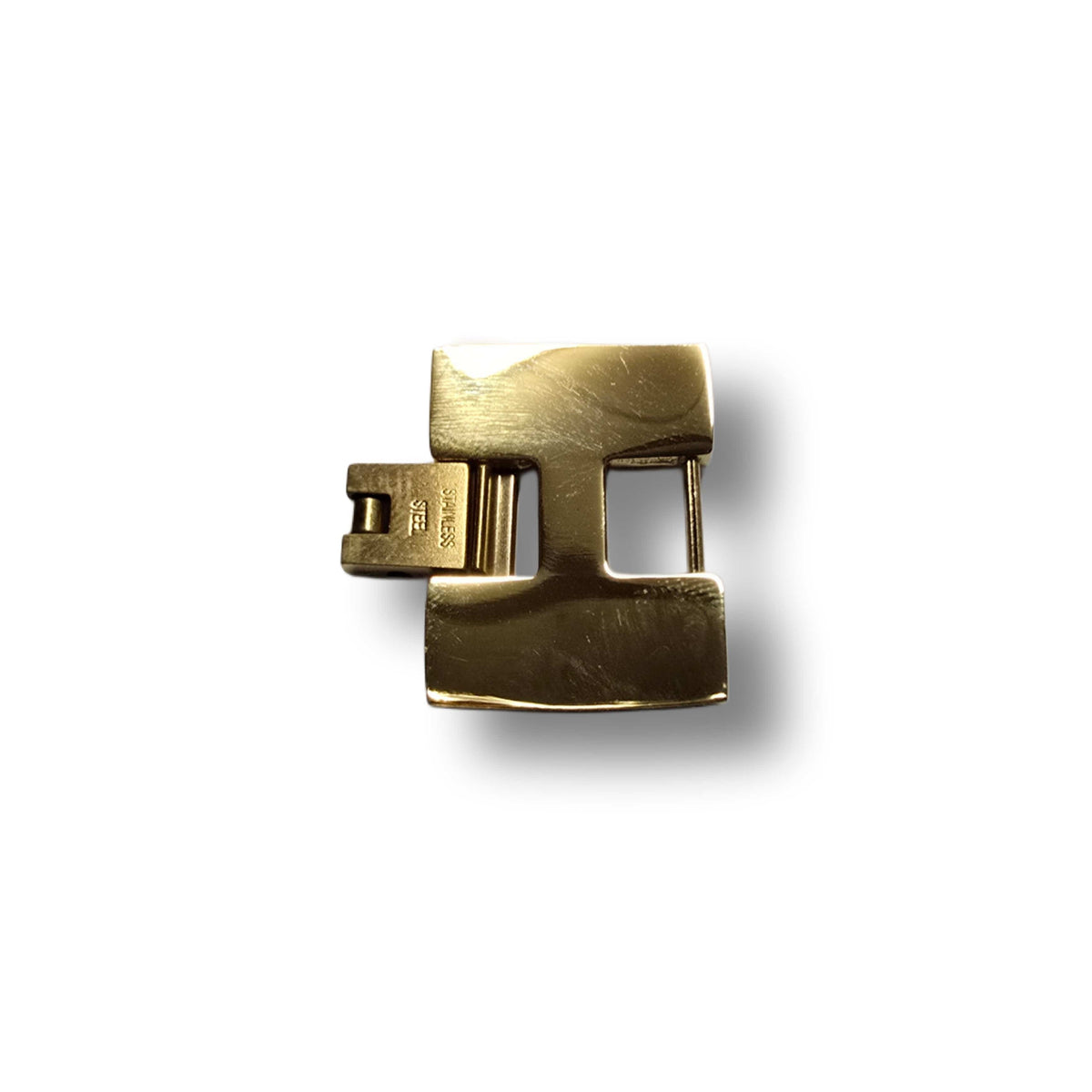 Gold MVL extension link for the bracelet seen from above, with visible clasp mechanism