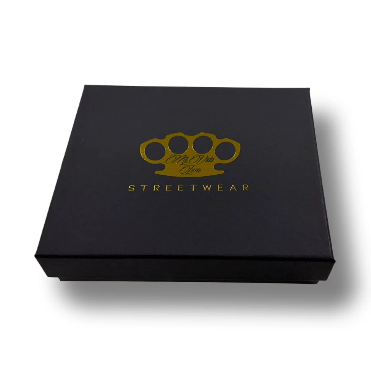 Caja de regalo MVL negra con logo MVL dorado e impresión Streetwear para la cartera Tattooist
