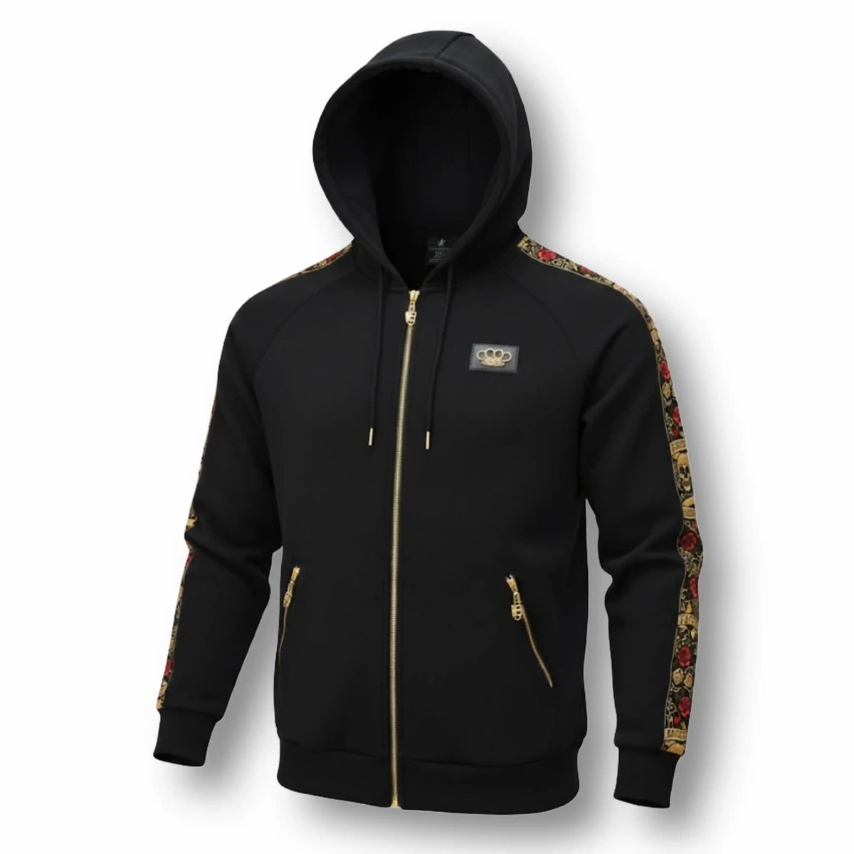 Mi Vida Loca LFR Tracksuit Hoodie schwarz mit farbigem Stickband an den Ärmeln, Reißverschluss und MVL-Logo-Patch