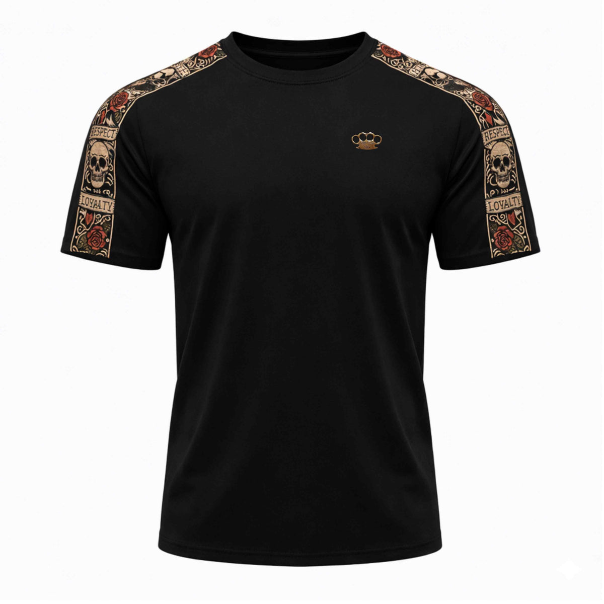 T-shirt Mi Vida Loca LFR noir avec bande brodée colorée sur les manches, devant