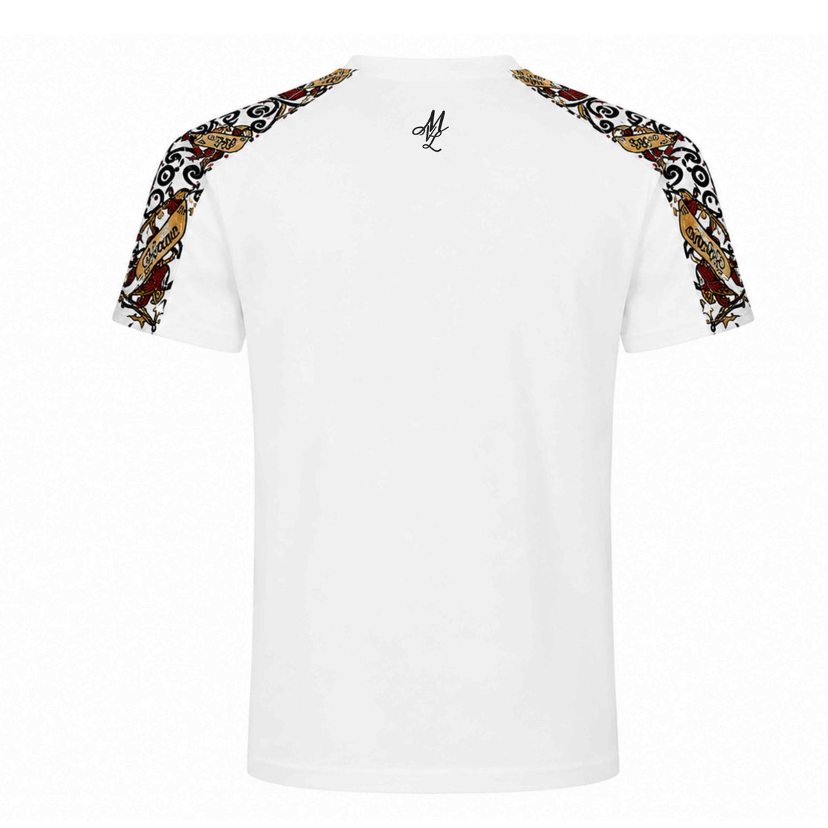 Savage ornate T-Shirt weiß mit MVL-Logo im Nacken, Rückseite auf weißem Hintergrund