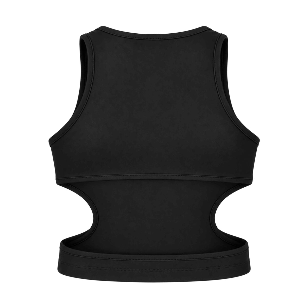 Rückseite des schwarzen Bad intentions Damen-Tops mit offenem Cut-out am Rücken