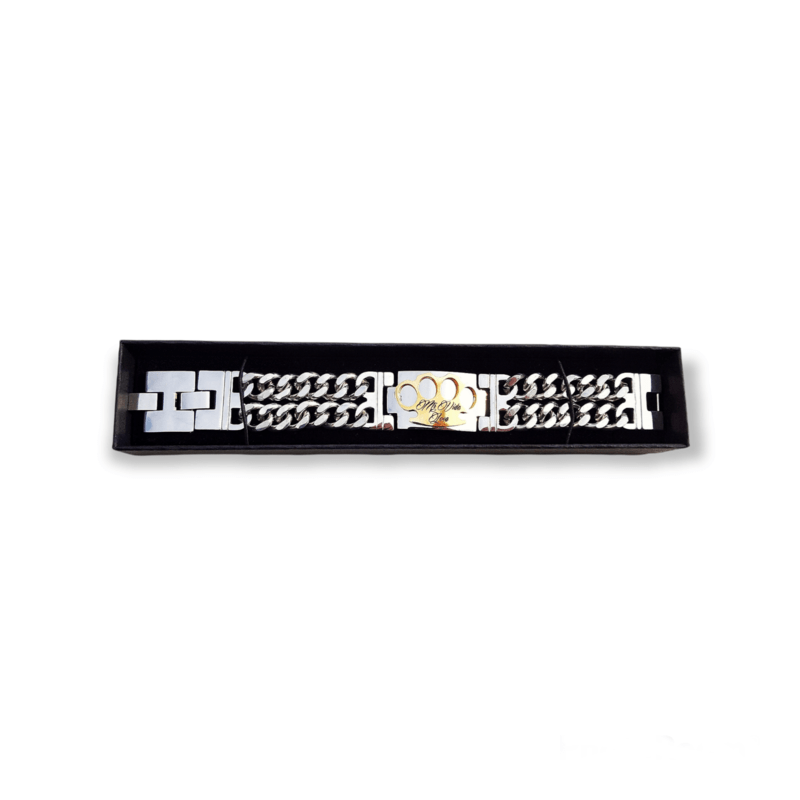 Bracelet MVL argent/or dans le coffret cadeau MVL noir, vue de dessus