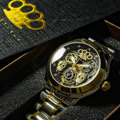 MVL "Double skull" automatic wrist watch - silver/gold
