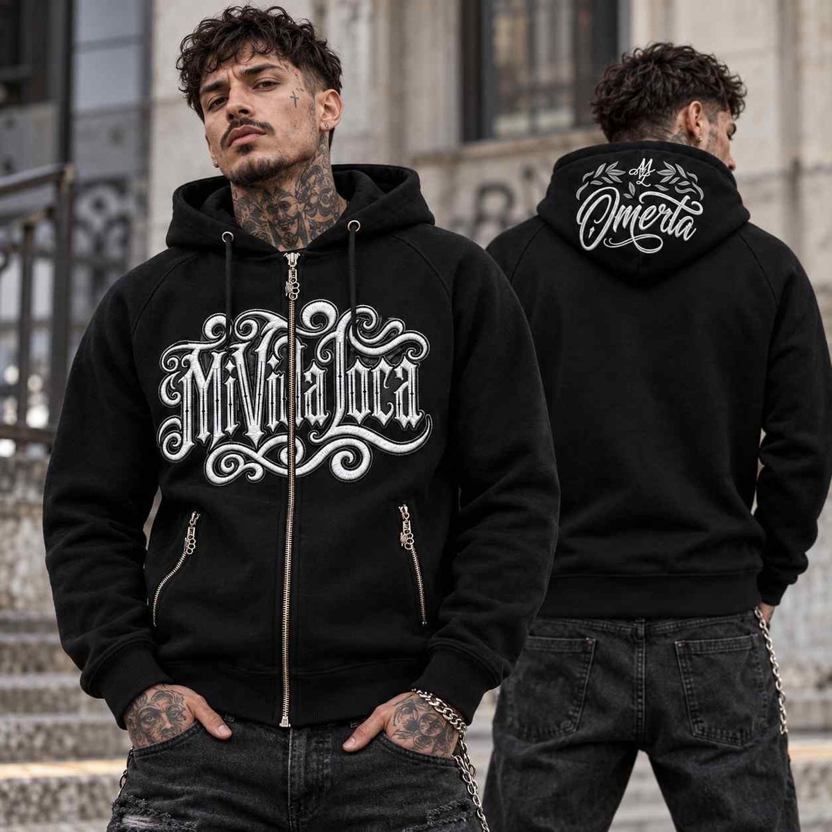 Omerta embroidered zip hoodie