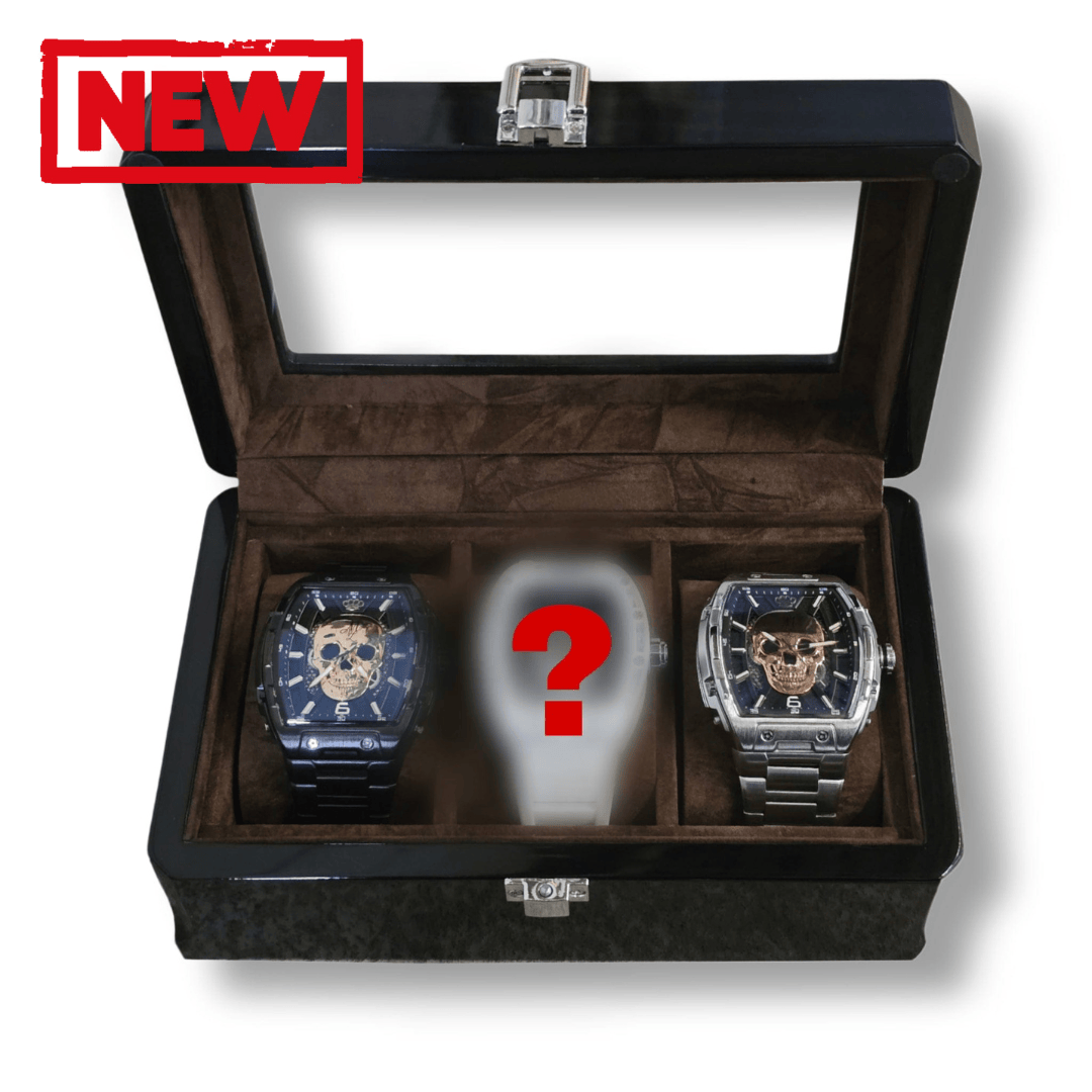 Montre automatique MVL crâne mouvement japonais / bracelet en acier noir/noir