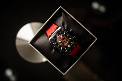 Montre crâne automatique MVL mouvement japonais / bracelet en silicone - noir/rouge