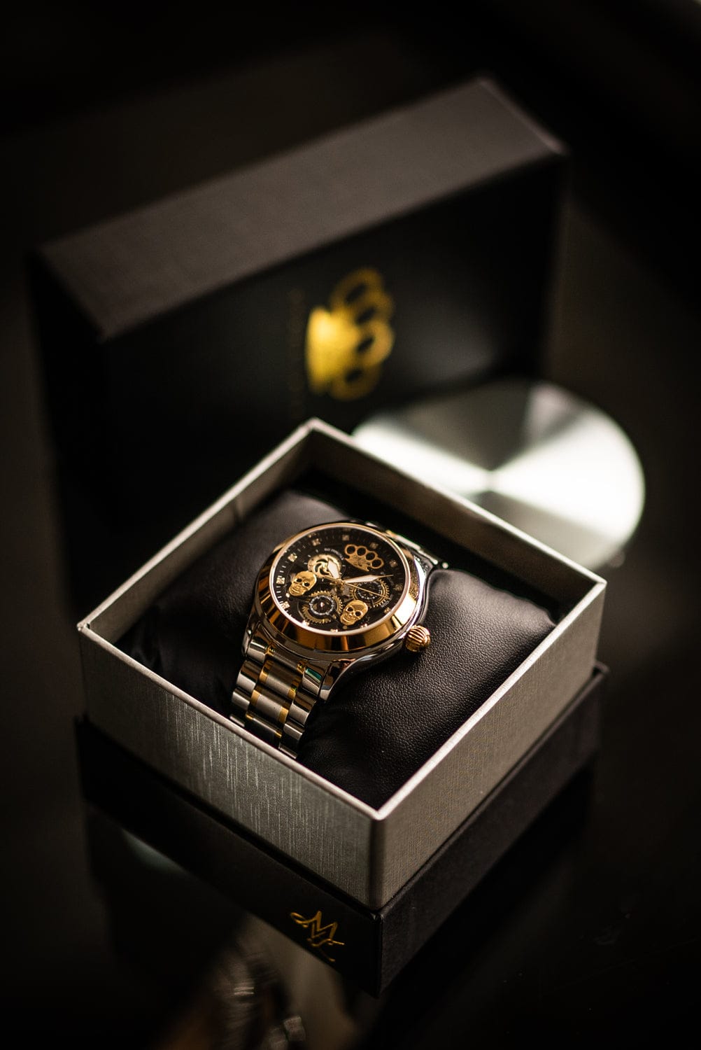 Orologio da polso automatico MVL "Doppio teschio" - argento/oro