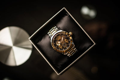 Reloj de pulsera automático MVL "Calavera doble" - plata/oro