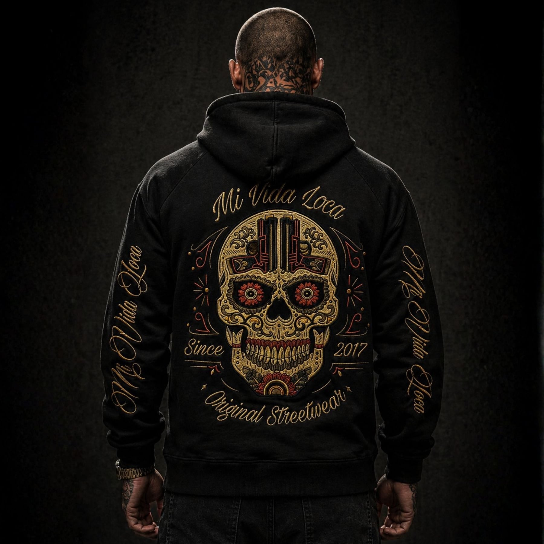 Sugar skull hoodie - black