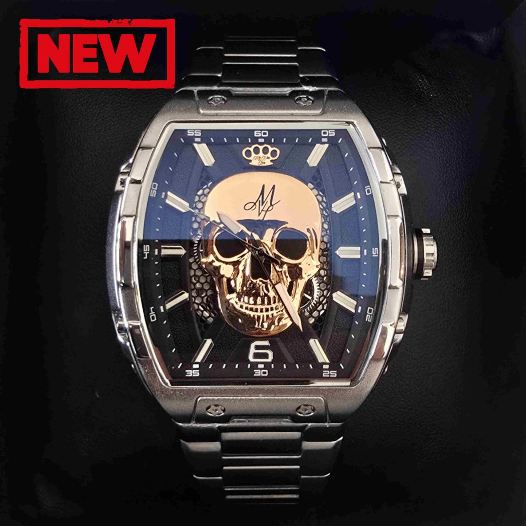 Montre automatique MVL tête de mort mouvement japonais - argenté