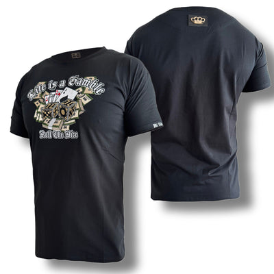 T-shirt MVL Life is a gamble ricamata - nera