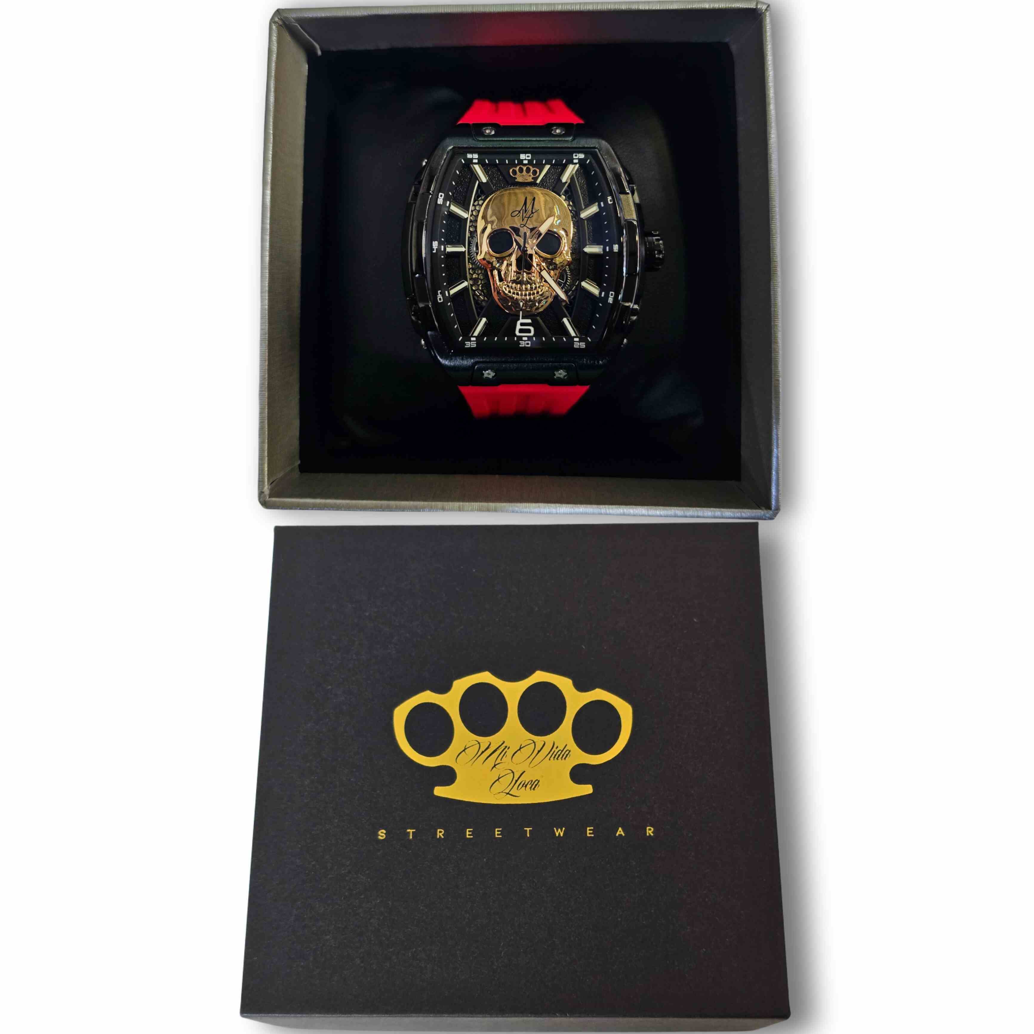 MVL Automatic skull watch silicon band - black/red