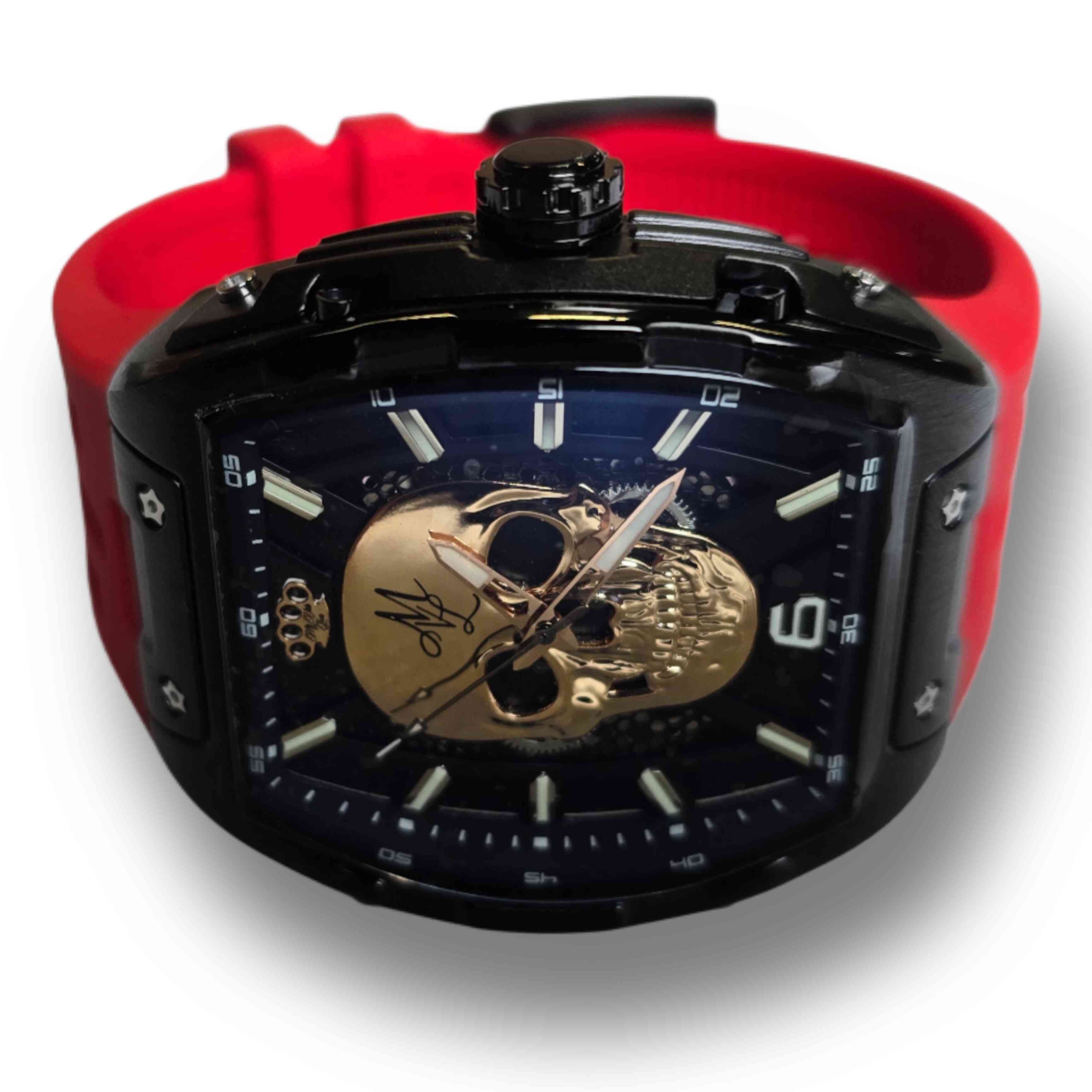 MVL Automatic skull watch silicon band - black/red