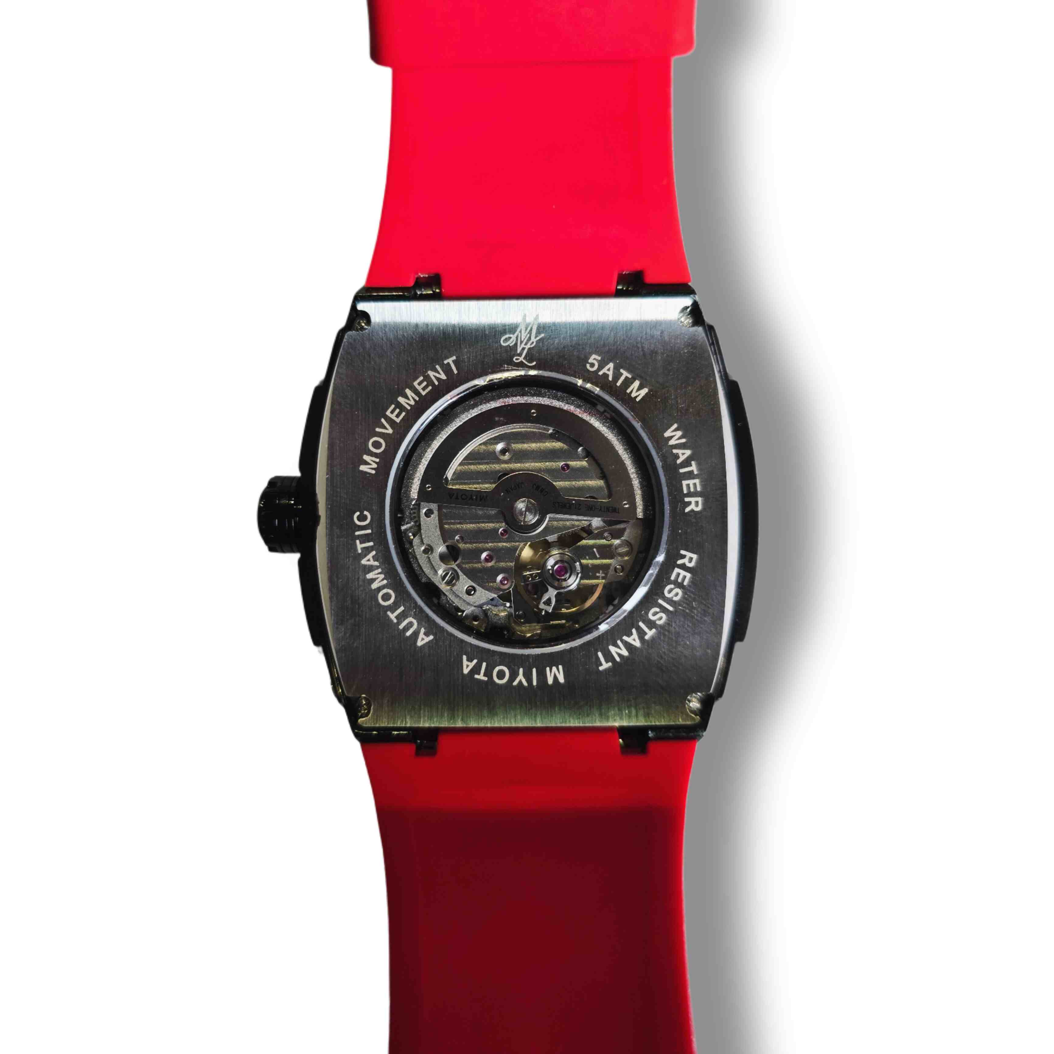 MVL Automatic skull watch silicon band - black/red