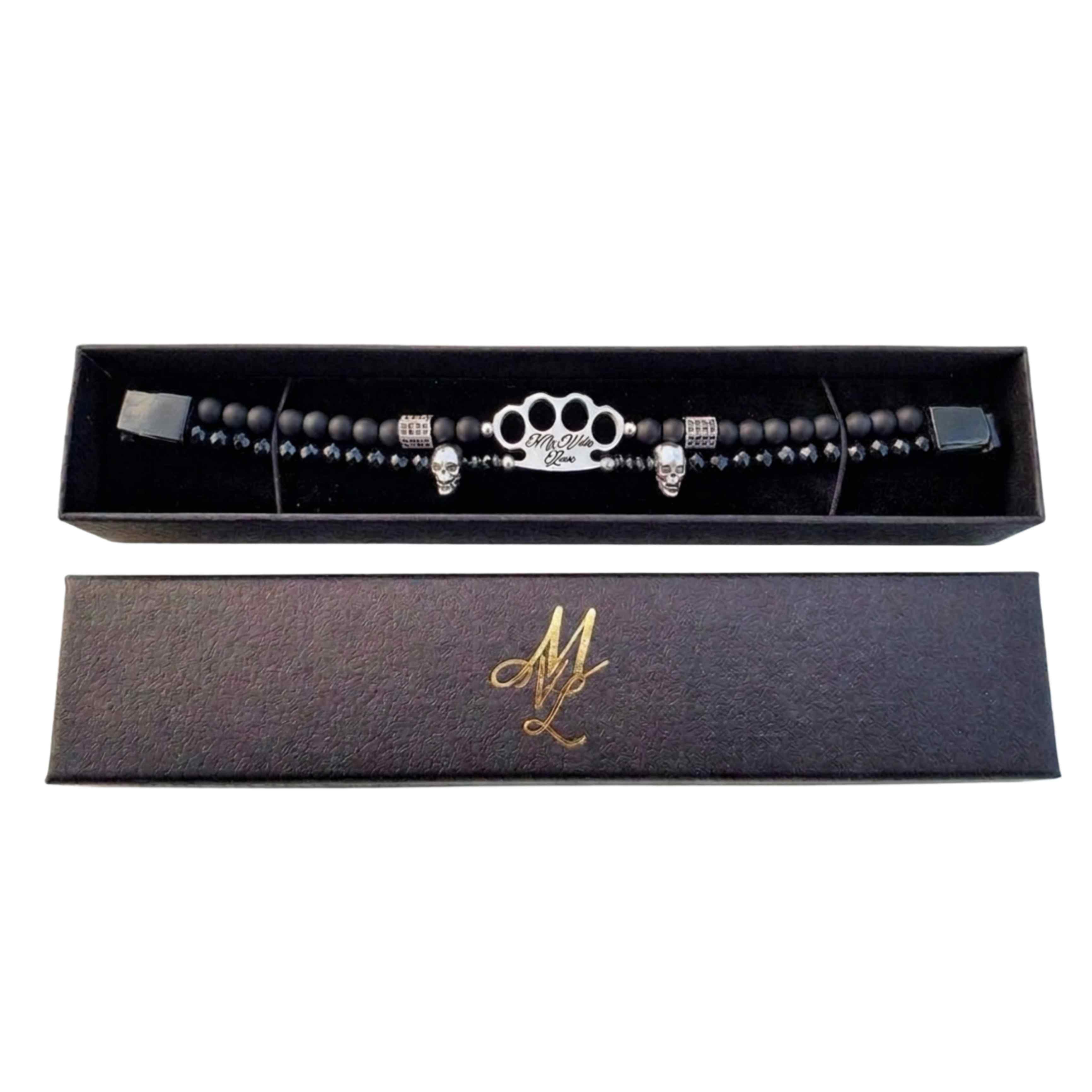 Pulsera MVL «Polygonal skulls» en negro y plata