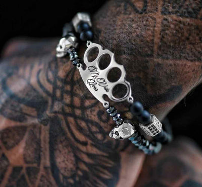 Pulsera MVL «Polygonal skulls» en negro y plata