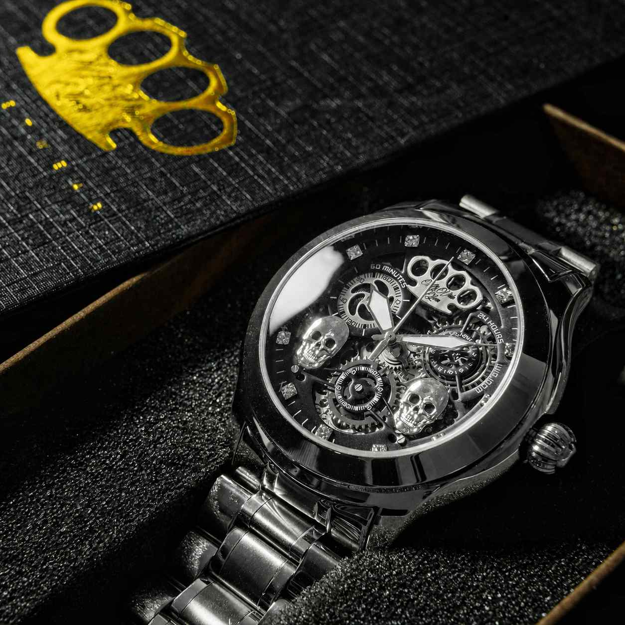 Reloj de pulsera automático MVL «Double Skull» - plateado/plateado